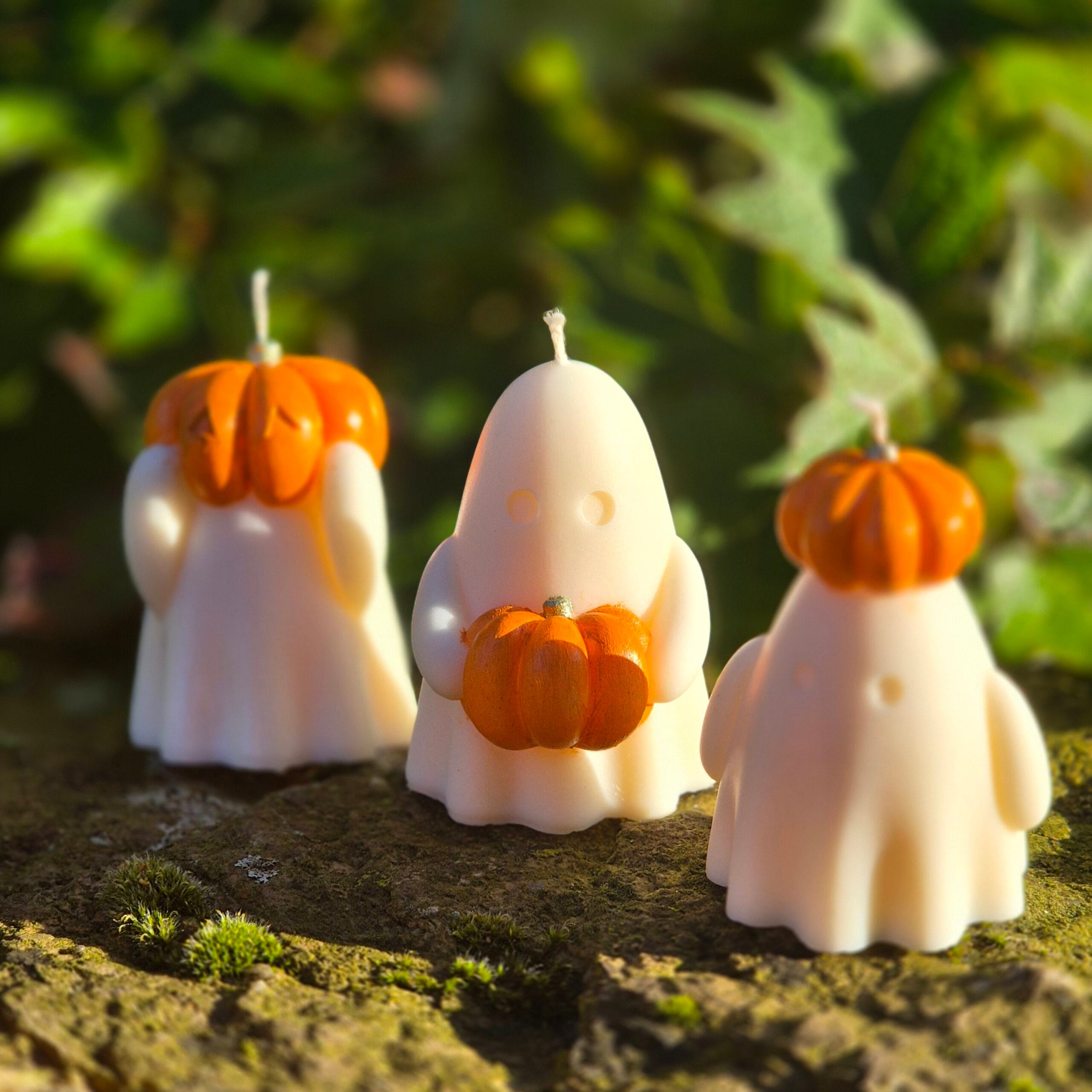 Spookjeskaarsen met Pompoen – Set van 3 - Afbeelding 3