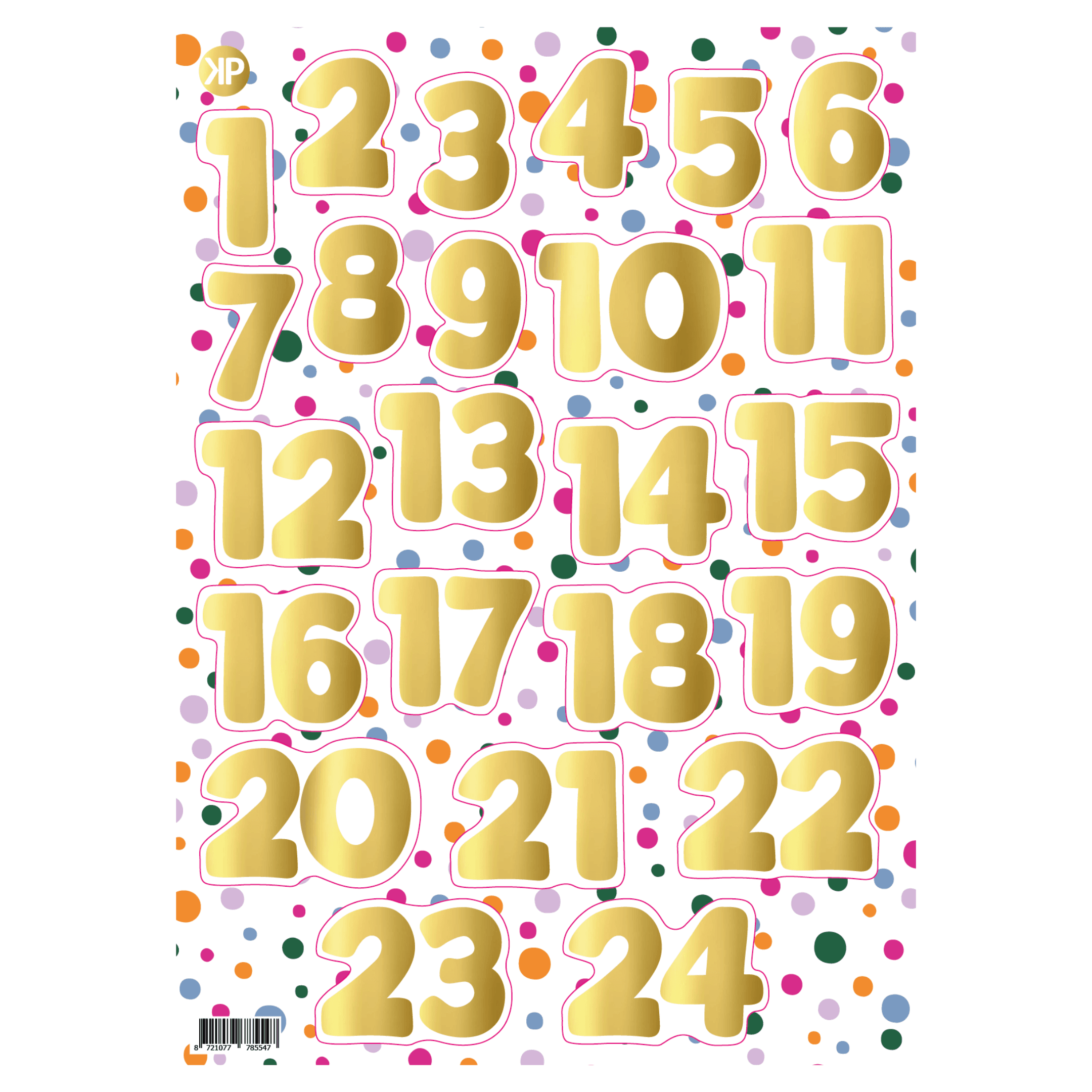 Alternative view of A4 Stickervel - Cijfers 1 t/m 24 in goudfolie
