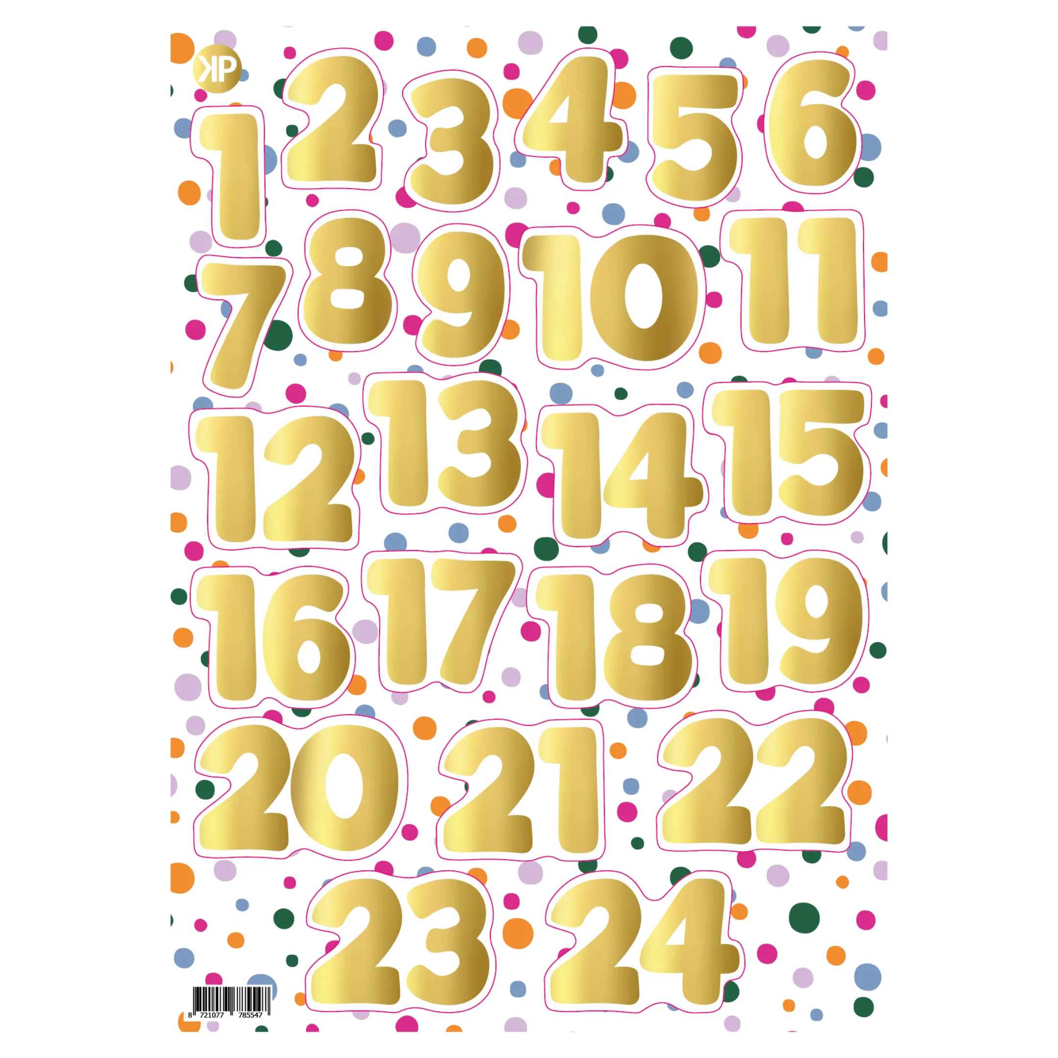 Alternative view of A4 Stickervel - Cijfers 1 t/m 24 in goudfolie